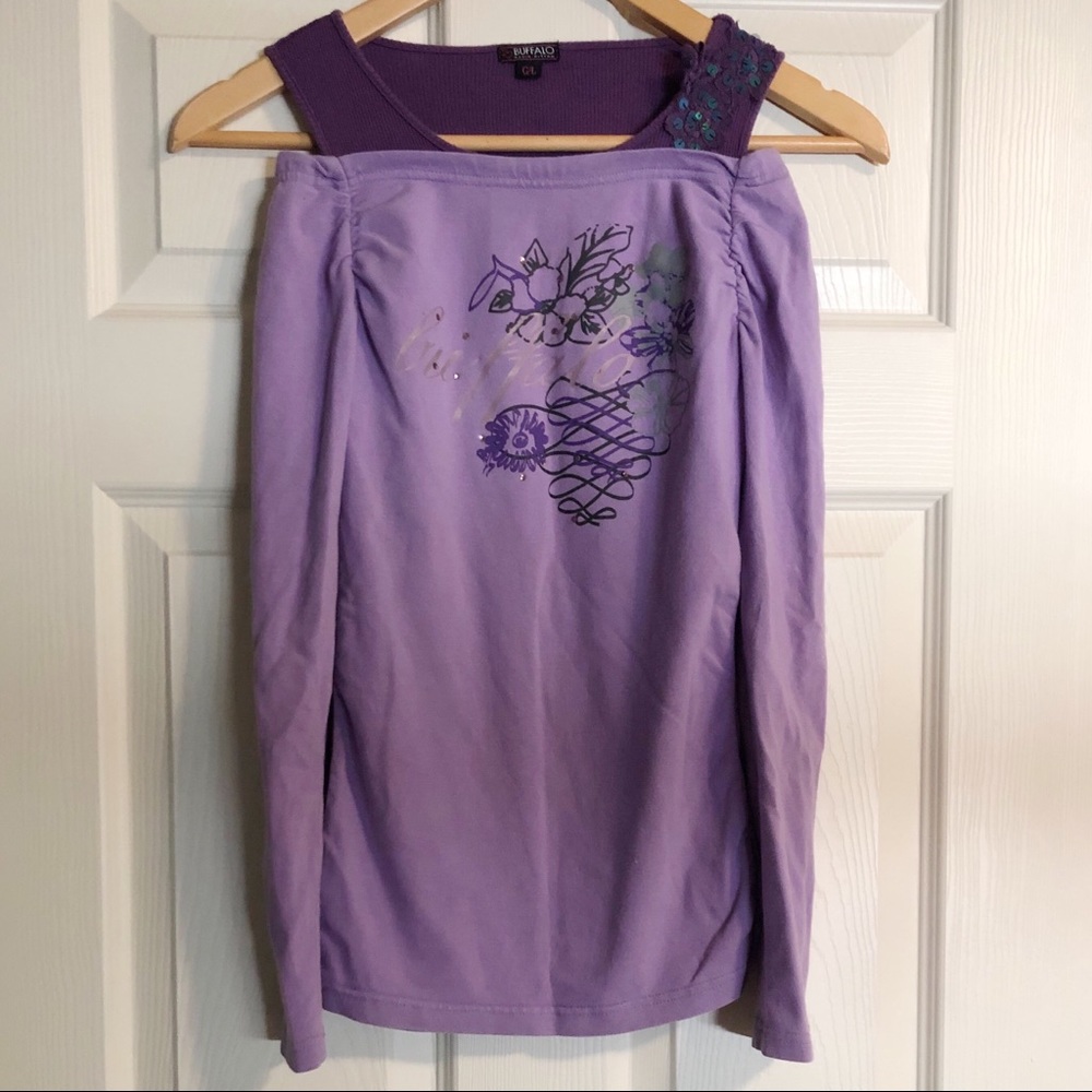 Buffalo David Bitton Purple Off-Shoulder Top L